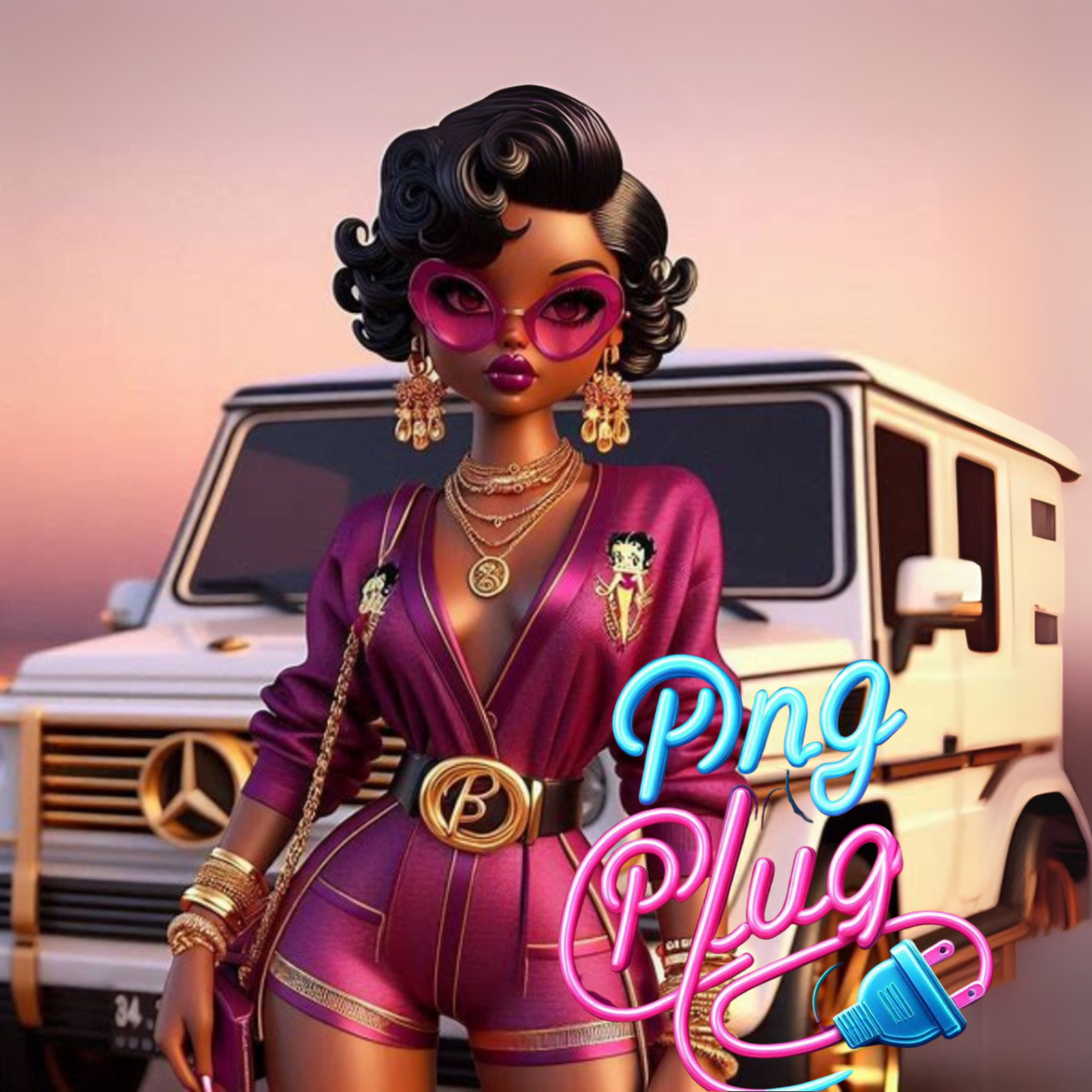 Glamorous Afrocentric Plum Betty Boop PNG Bundle - Instant Digital Download