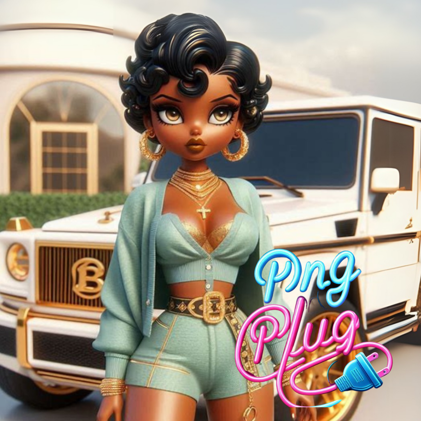 Glamorous Afrocentric Mint Betty Boop PNG -Bundle Instant Digital Download