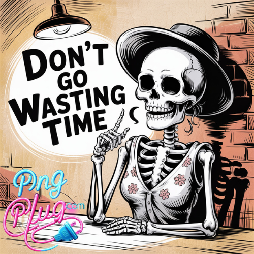Vintage Skeleton Woman PNG Illustration with Hat Cigarette and Quote Don't Go Getting Time – Gothic Retro Digital Art - Instant Digital Download