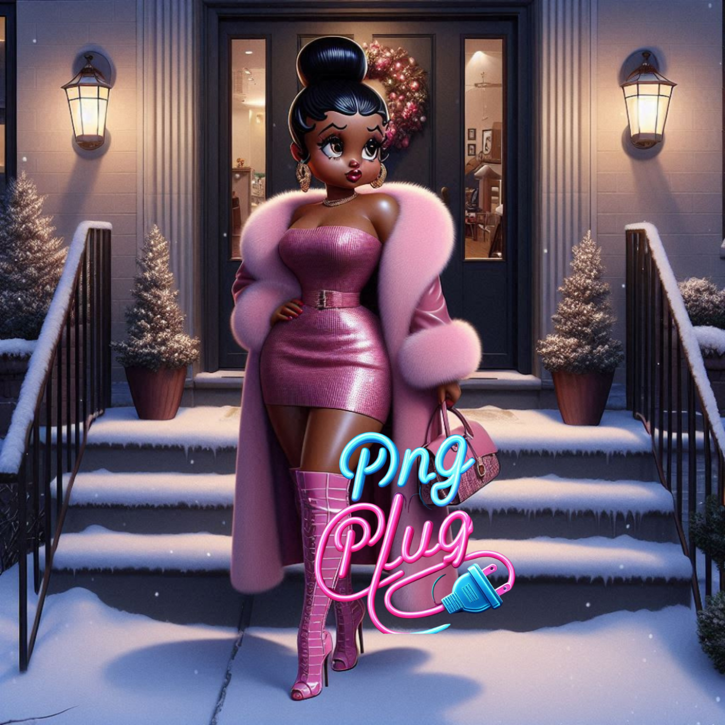 Stylish Pink Betty Boop Winter Fashion PNG Bundle - Instant Digital Download