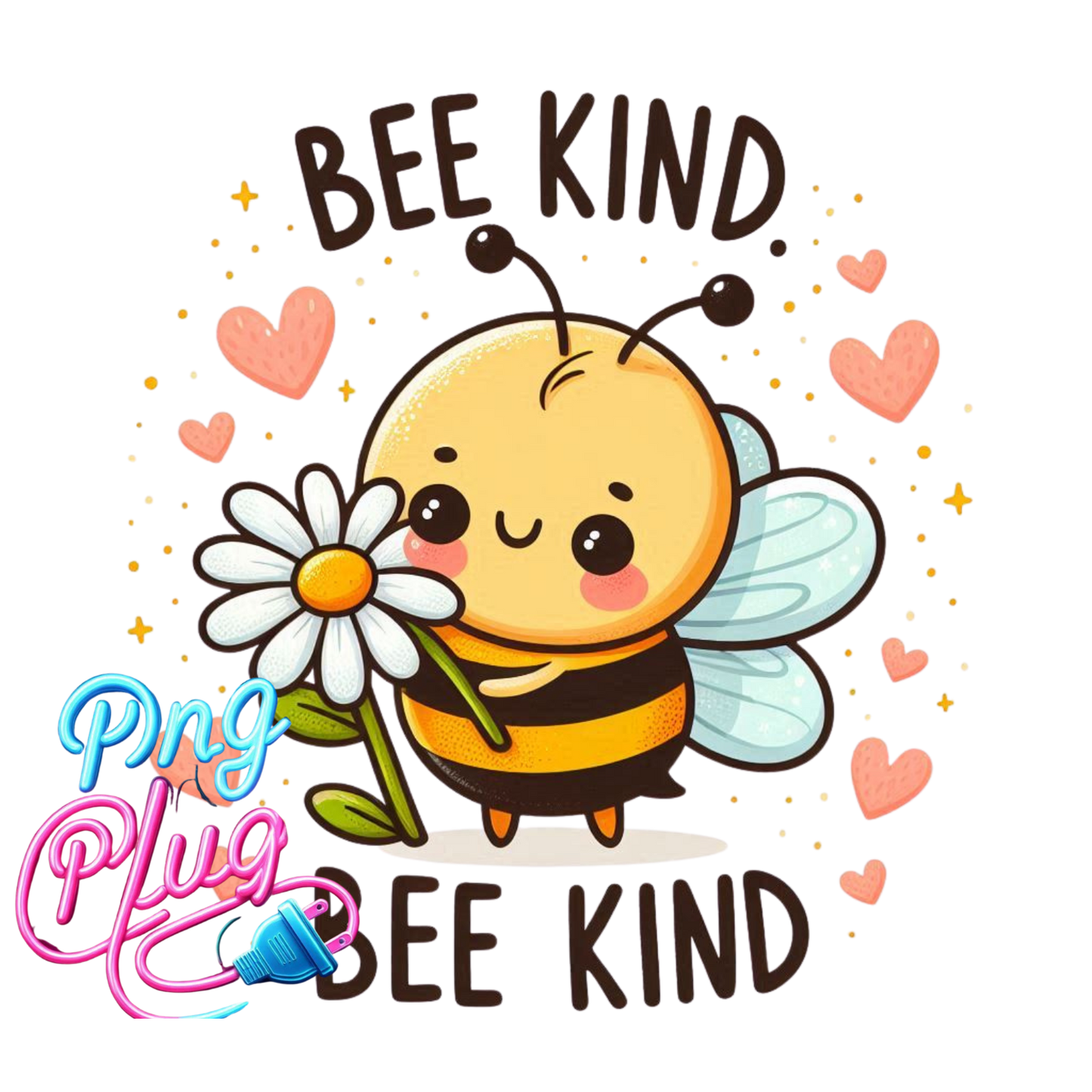 Cute Bee Kind PNG – Whimsical Bumble Bee Holding Daisy, Inspirational Kindness Clipart for Shirts, Mugs, Stickers & More- Instant Digital Download