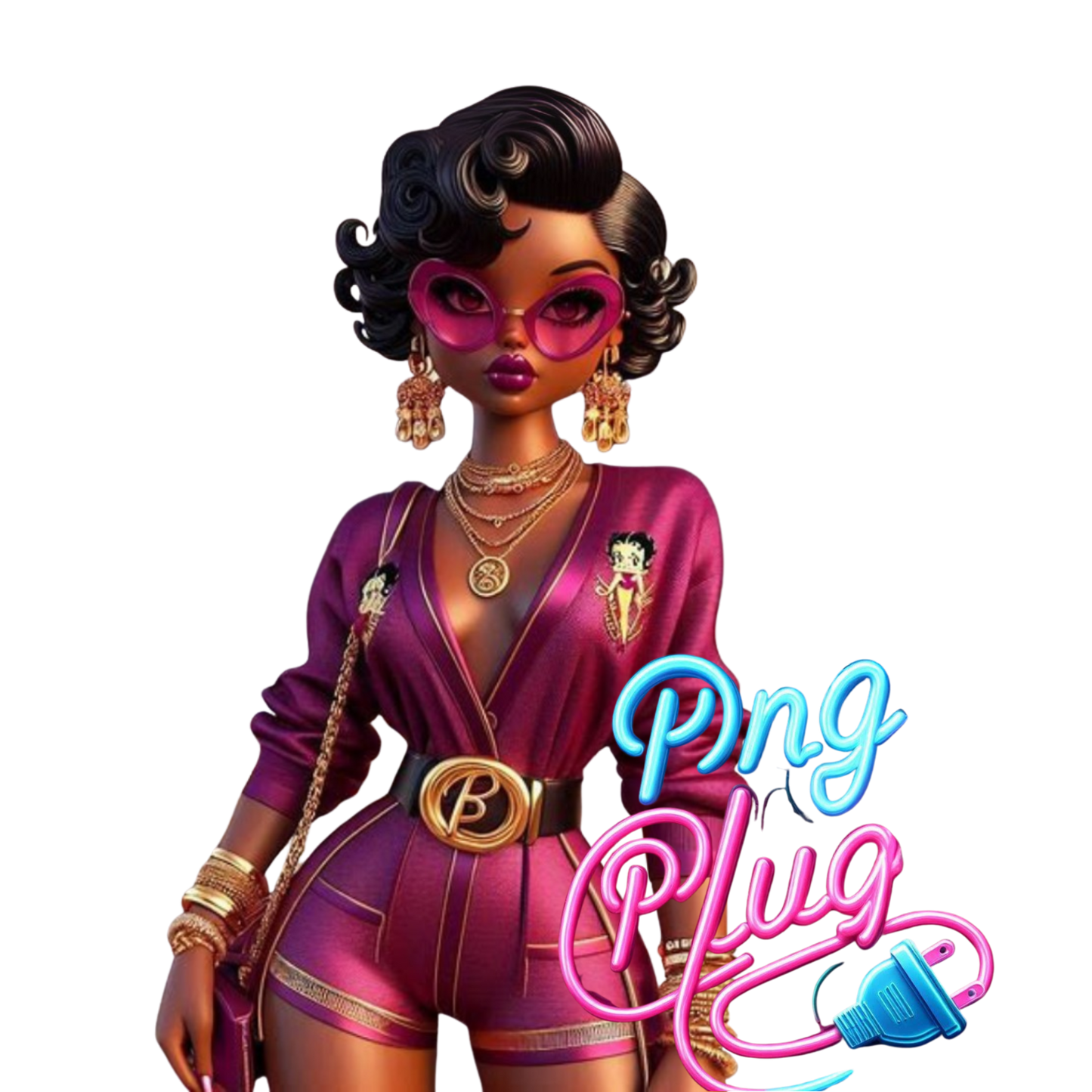 Glamorous Afrocentric Plum Betty Boop PNG Bundle - Instant Digital Download