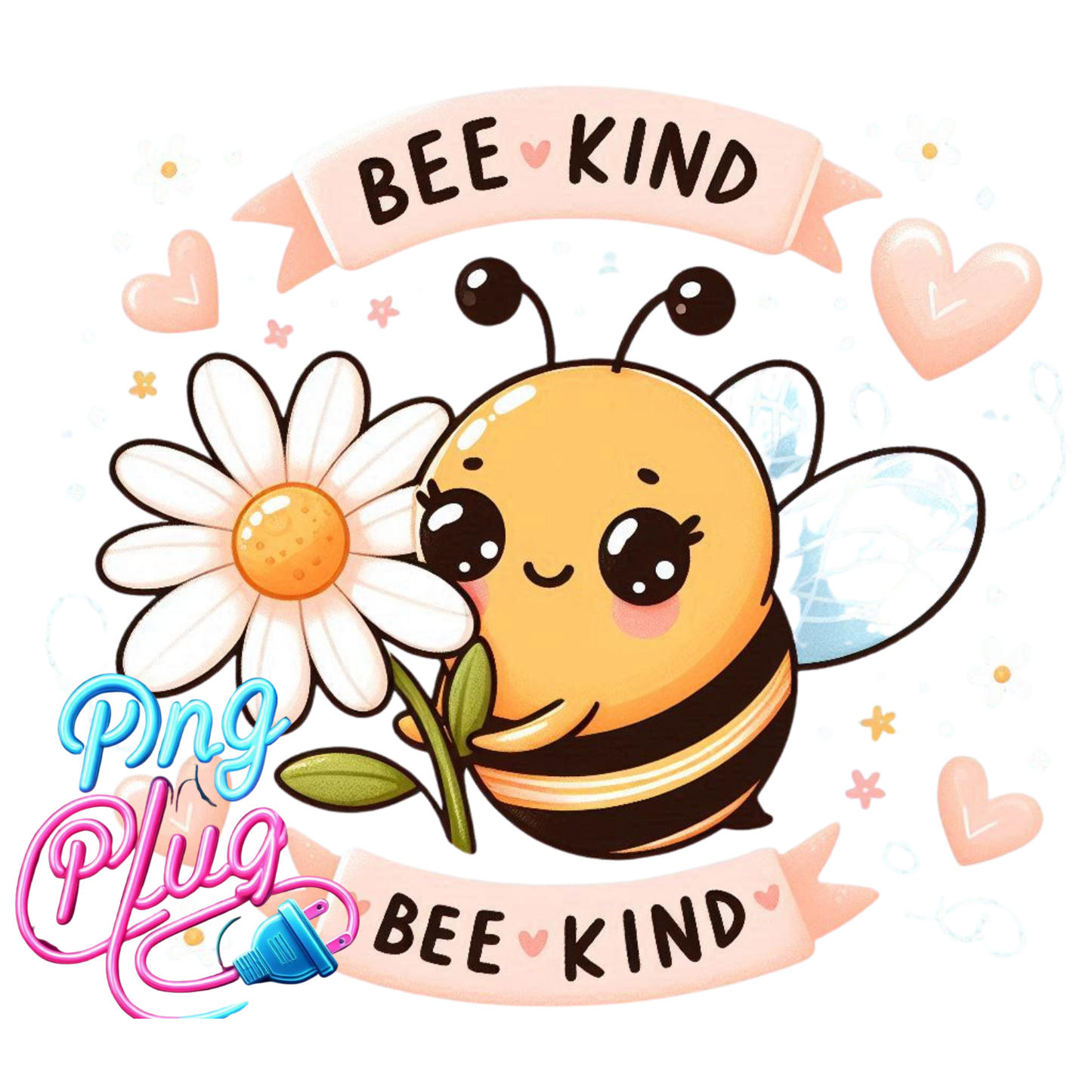 Cute Bee Kind PNG – Whimsical Bumble Bee Holding Daisy, Inspirational Kindness Clipart for Shirts, Mugs, Stickers & More- Instant Digital Download