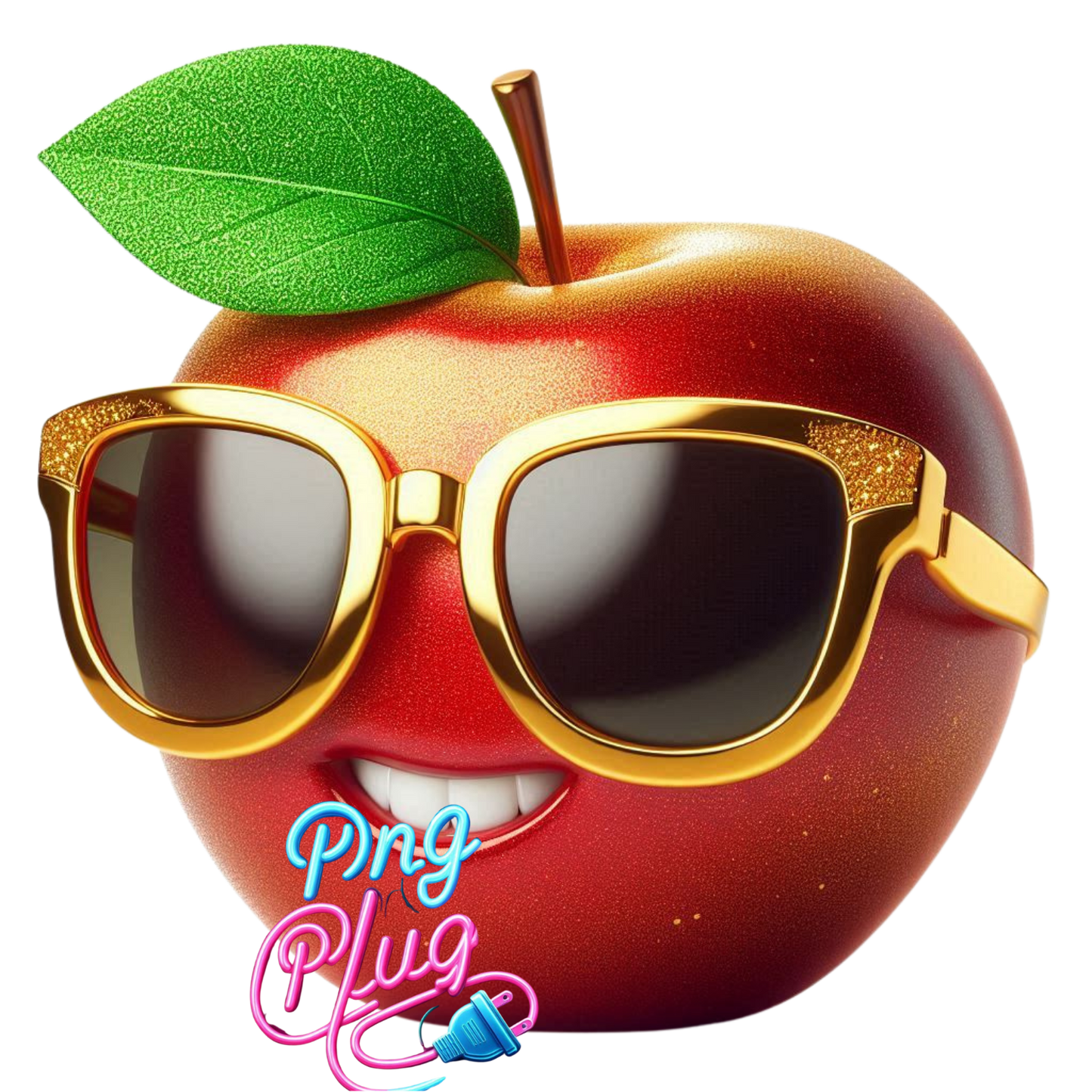 Cool Apple with Gold Sunglasses PNG – Fun, Trendy Fruit Clipart for T-Shirts, Stickers & Sublimation Crafts - Instant Digital Download