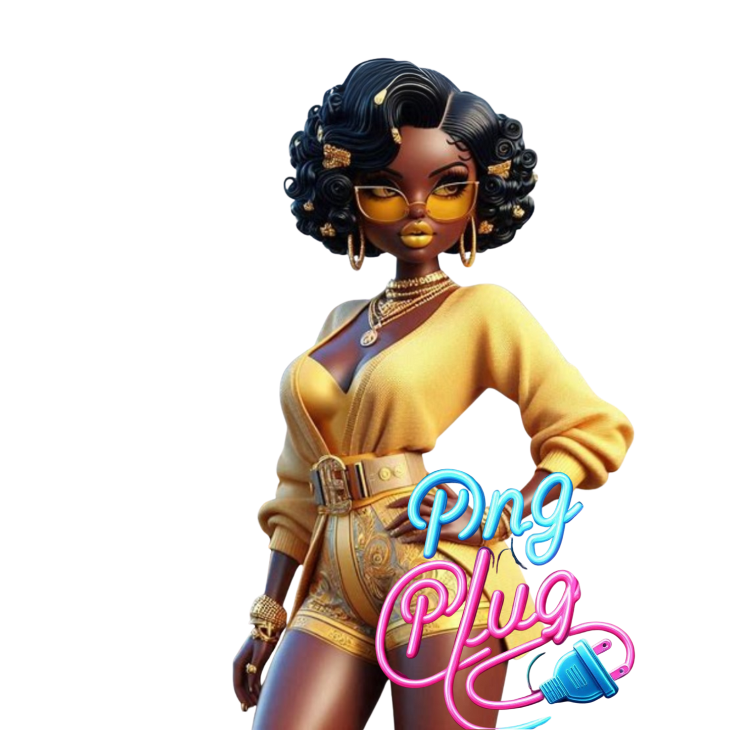 Glamorous Afrocentric Yellow-Gold Betty Boop PNG Bundle- Instant Digital Download