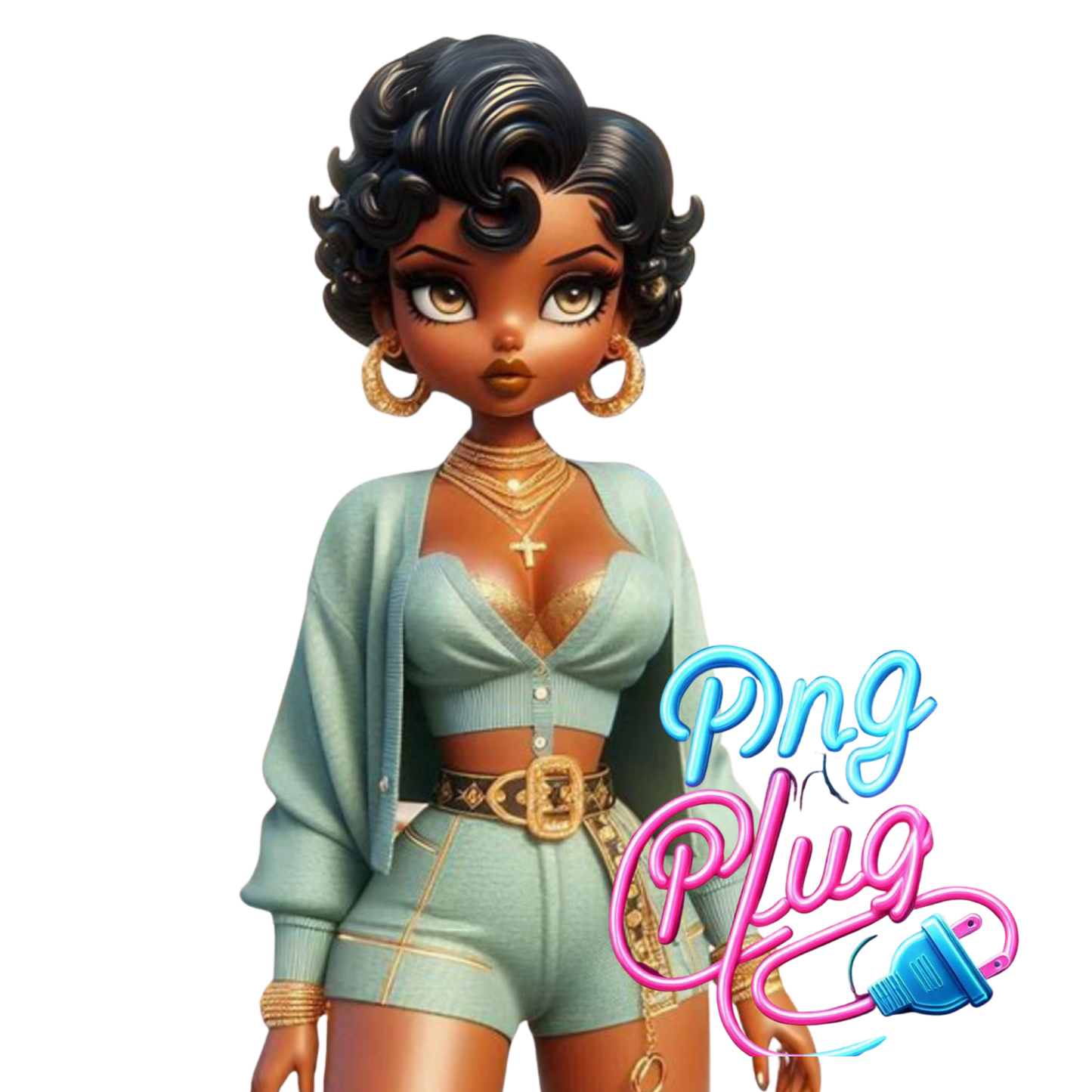 Glamorous Afrocentric Mint Betty Boop PNG -Bundle Instant Digital Download