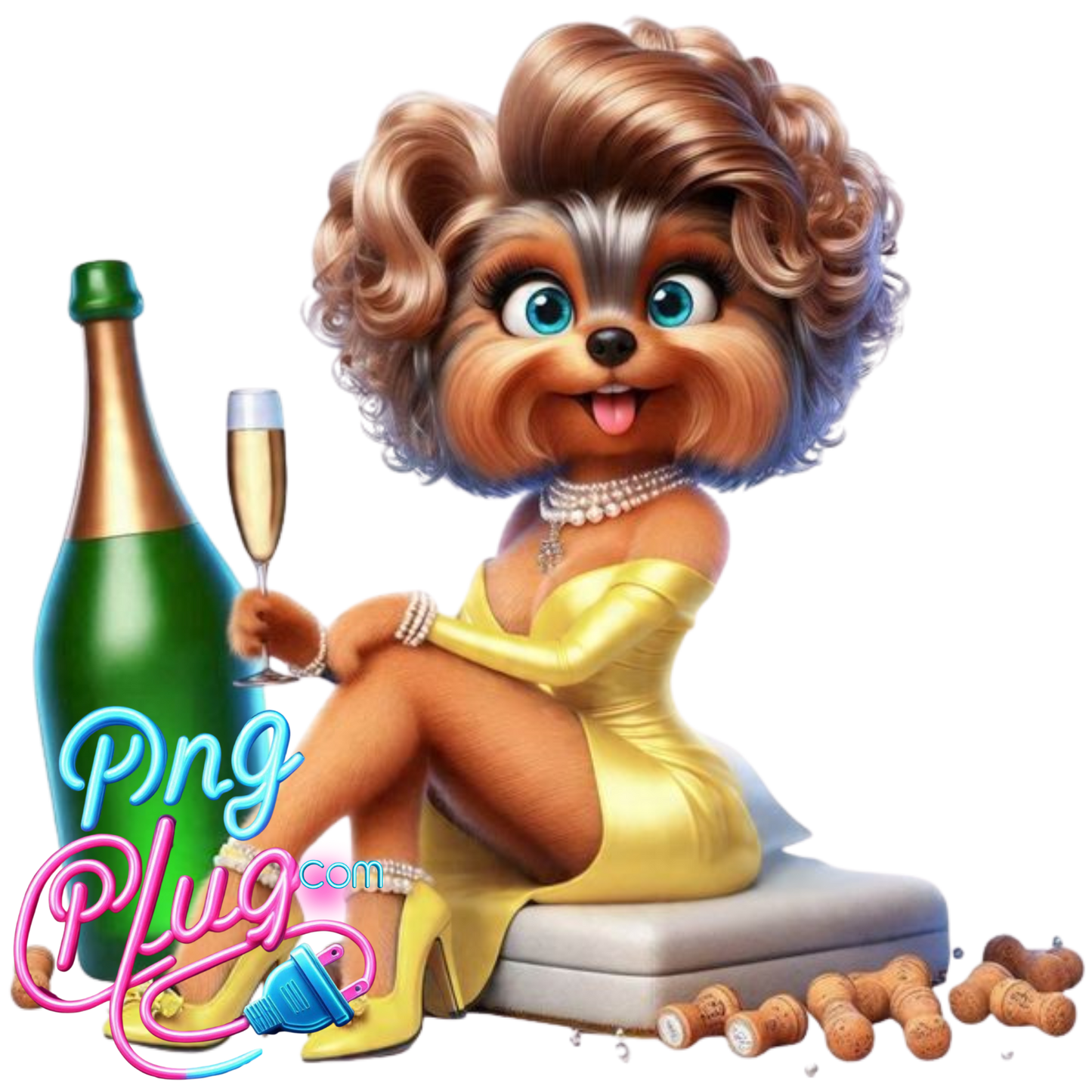 Glam Yorkshire Terrier PNG | Champagne Dog Clipart | Sublimation, Apparel, Mugs & Party Decor- Instant Digital Download