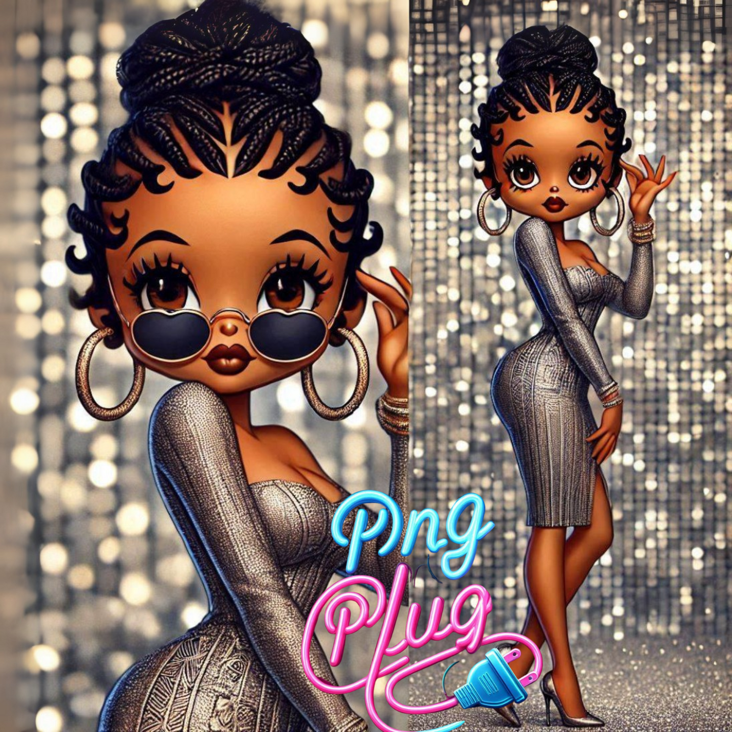 Betty Boop in Modern Metallic PNG Bundle - Instant Digital Download