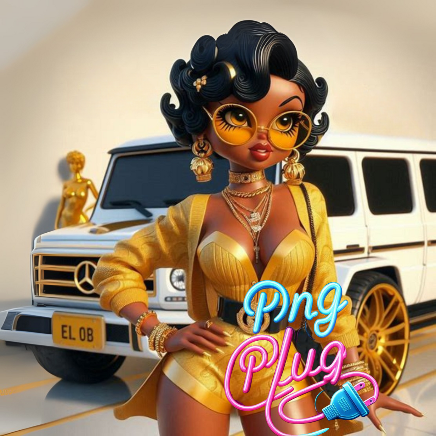 Glamorous Afrocentric Yellow Betty Boop PNG Bundle - Instant Digital Download