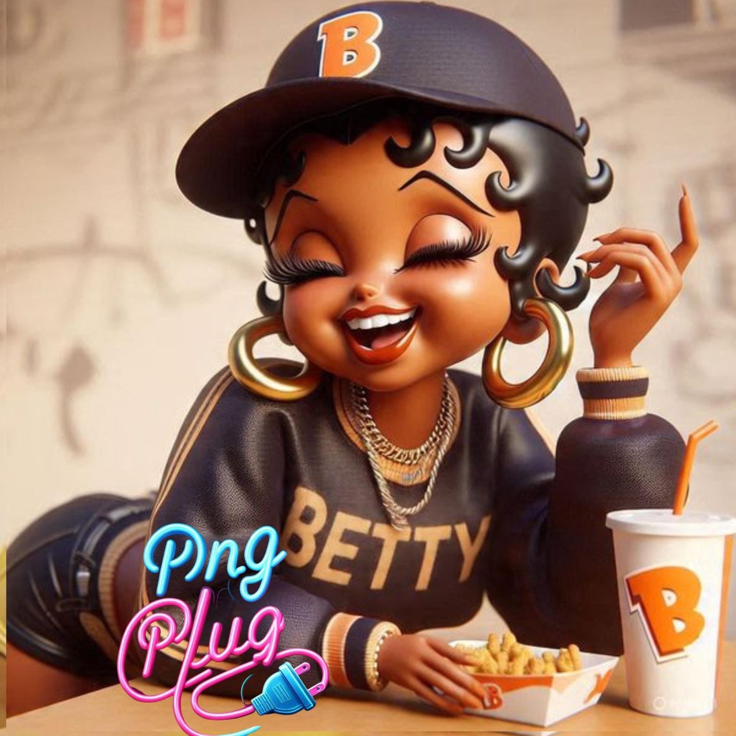 No More Drama Betty Boop Tumblr Wrap – Sassy Cartoon Diva in Streetwear with Fries – Digital Download Wrap for 20oz Tumblers- Instant Digital Download