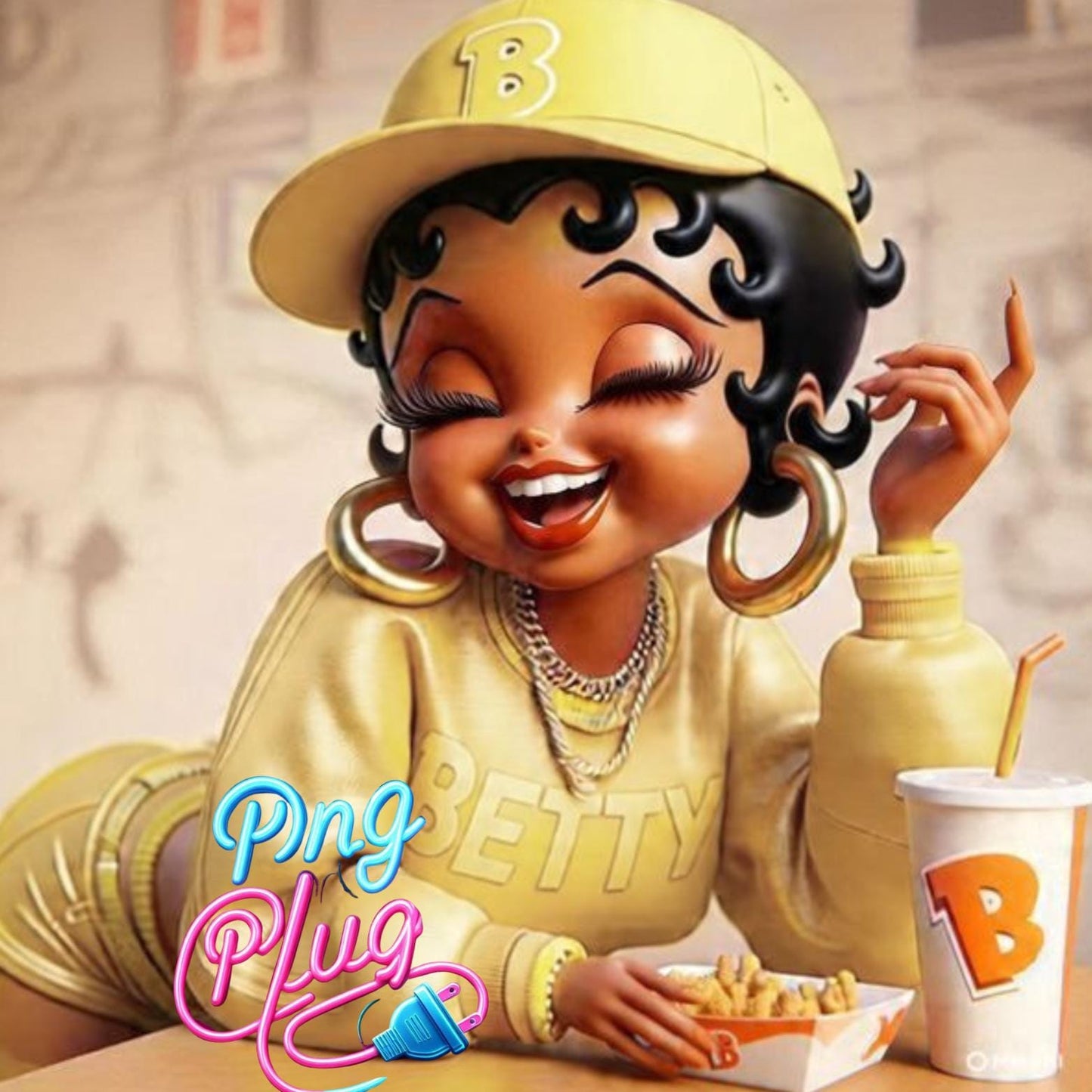No More Drama Betty Boop Tumblr Wrap – Sassy Cartoon Diva in Streetwear with Fries – Digital Download Wrap for 20oz Tumblers- Instant Digital Download