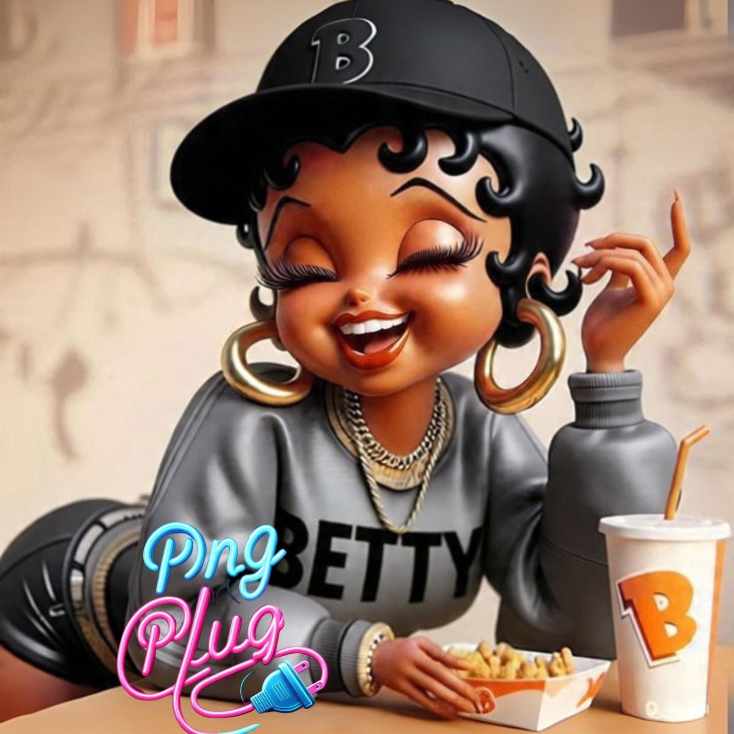 No More Drama Betty Boop Tumblr Wrap – Sassy Cartoon Diva in Streetwear with Fries – Digital Download Wrap for 20oz Tumblers- Instant Digital Download