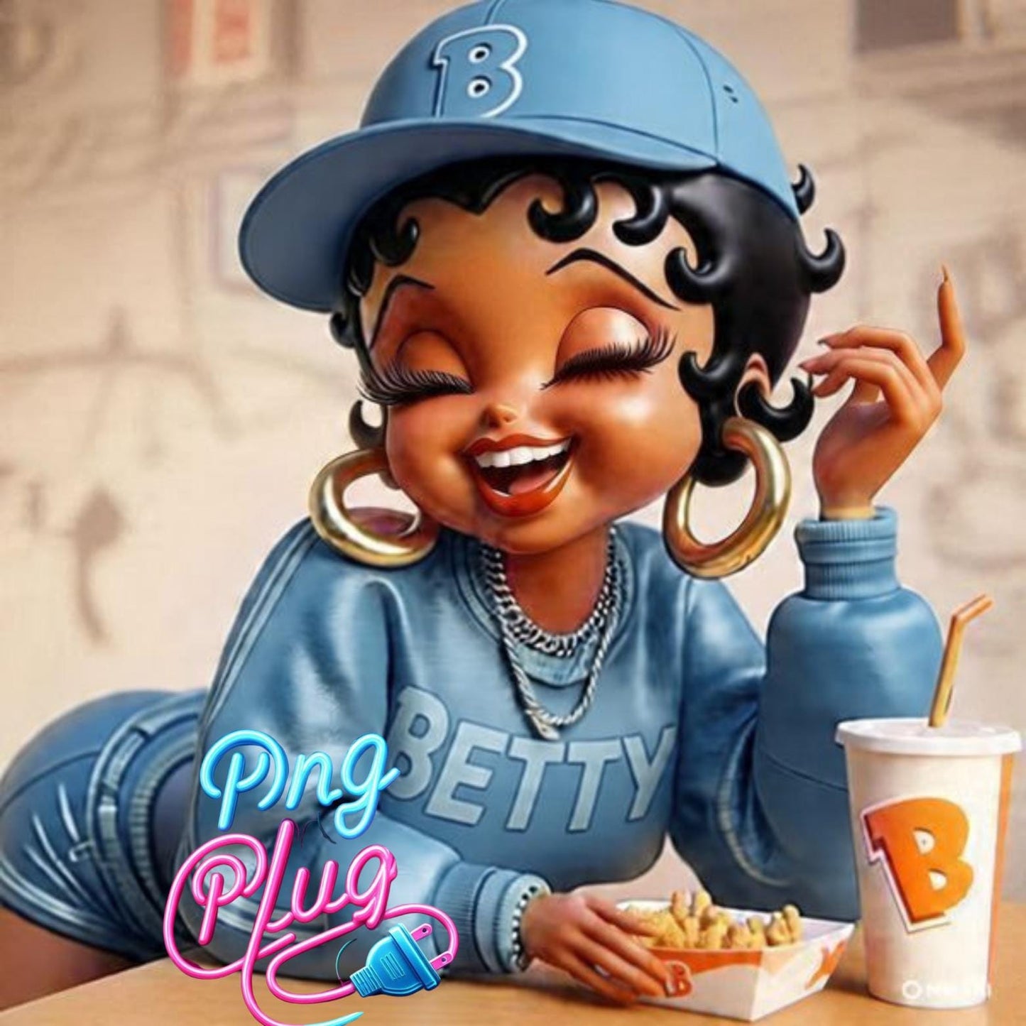 No More Drama Betty Boop Tumblr Wrap – Sassy Cartoon Diva in Streetwear with Fries – Digital Download Wrap for 20oz Tumblers- Instant Digital Download