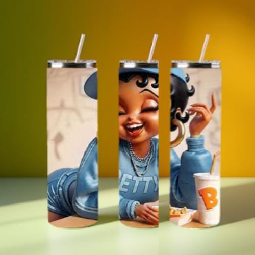 No More Drama Betty Boop Tumblr Wrap – Sassy Cartoon Diva in Streetwear with Fries – Digital Download Wrap for 20oz Tumblers- Instant Digital Download