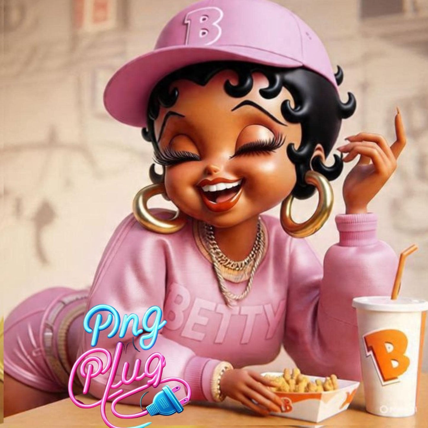 No More Drama Betty Boop Tumblr Wrap – Sassy Cartoon Diva in Streetwear with Fries – Digital Download Wrap for 20oz Tumblers- Instant Digital Download