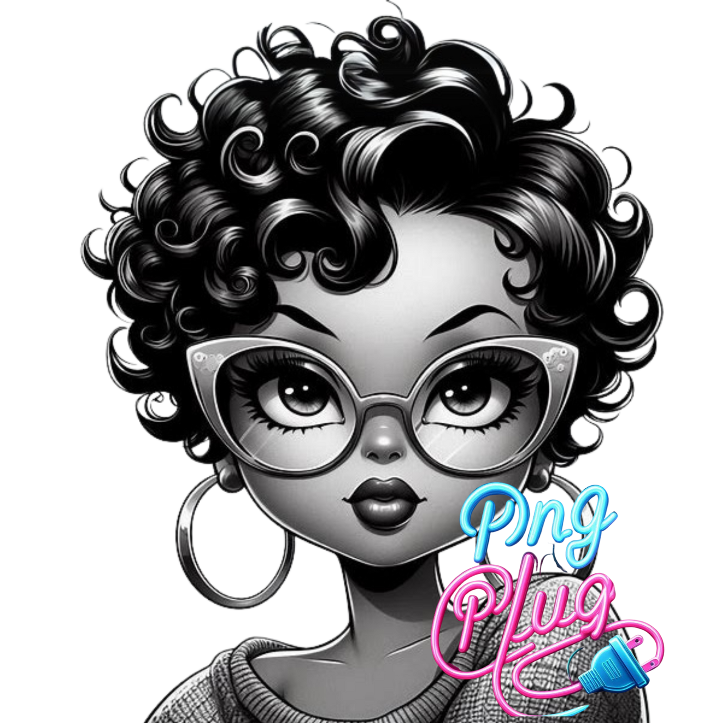 Curly Haired Girl with Glasses - Cute Afro Retro PNG Bundle Image – Instant Digital Download (Copy)