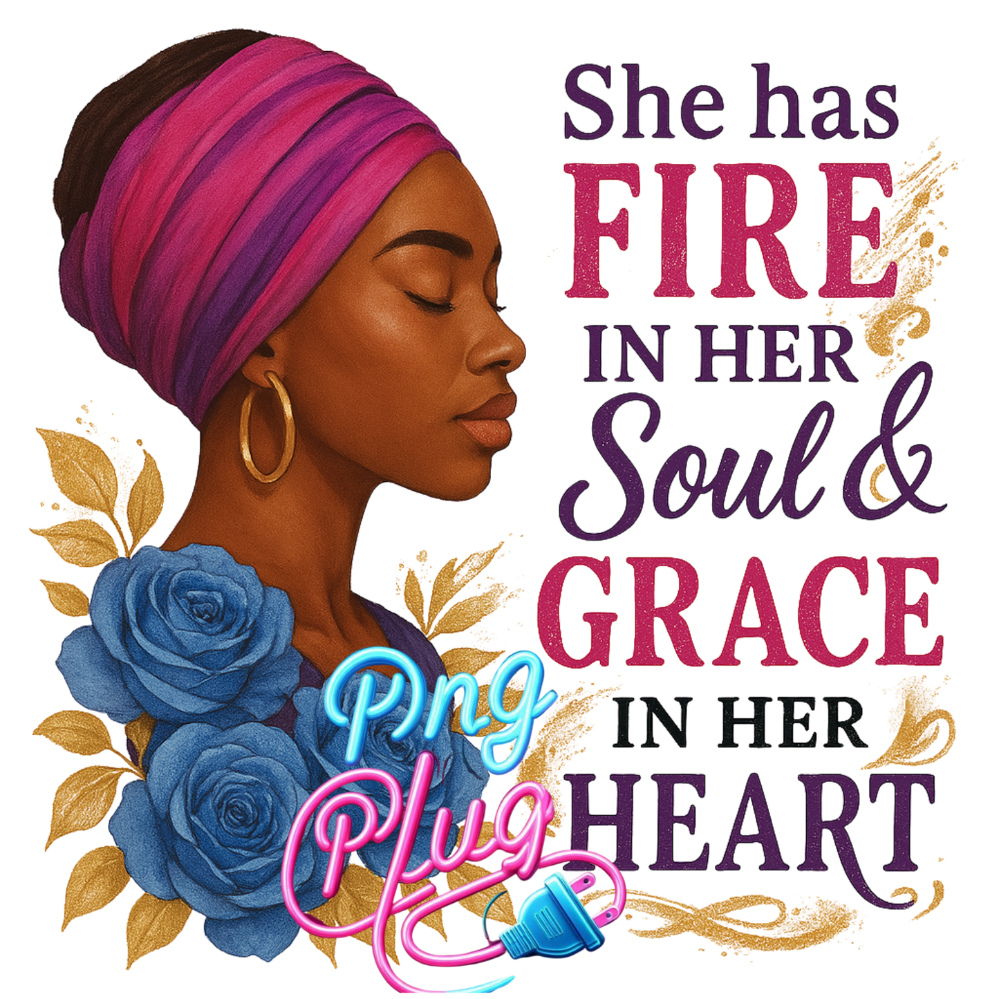 She Has Fire in Her Soul Grace in Her Heart PNG | Inspirational Afrocentric Woman Digital Download | Sublimation Design for Crafts - Instant Digital Download