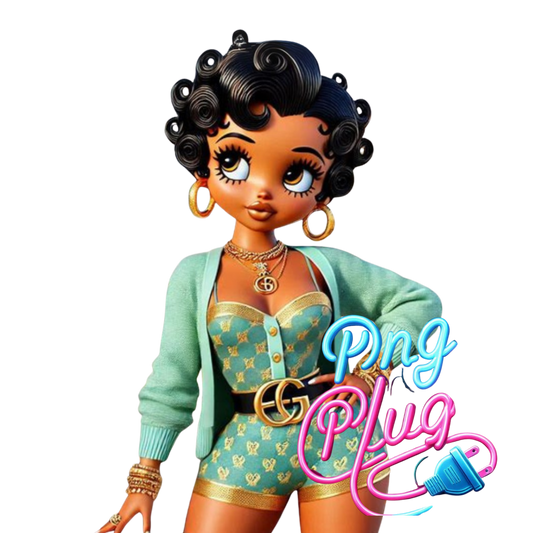 Glamorous Afrocentric Mint Betty Boop PNG  -Bundle Instant Digital Download
