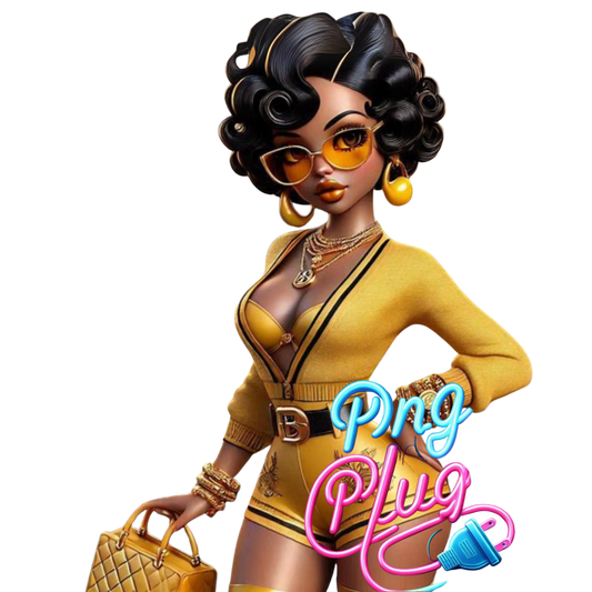 Glamorous Afrocentric Yellow-Gold Betty Boop PNG Bundle- Instant Digital Download