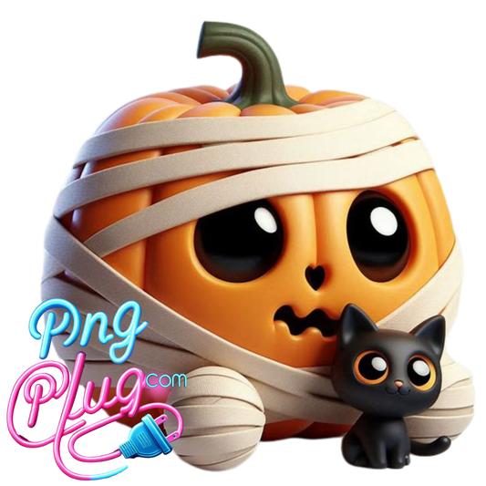 Cute Mummy Pumpkin & Black Cat PNG – Adorable Halloween Digital Art for Crafts, Shirts & Stickers  - Instant Digital Download