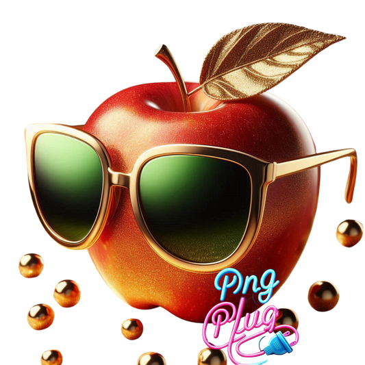 Cool Apple with Gold Sunglasses PNG – Fun, Trendy Fruit Clipart for T-Shirts, Stickers & Sublimation Crafts - Instant Digital Download