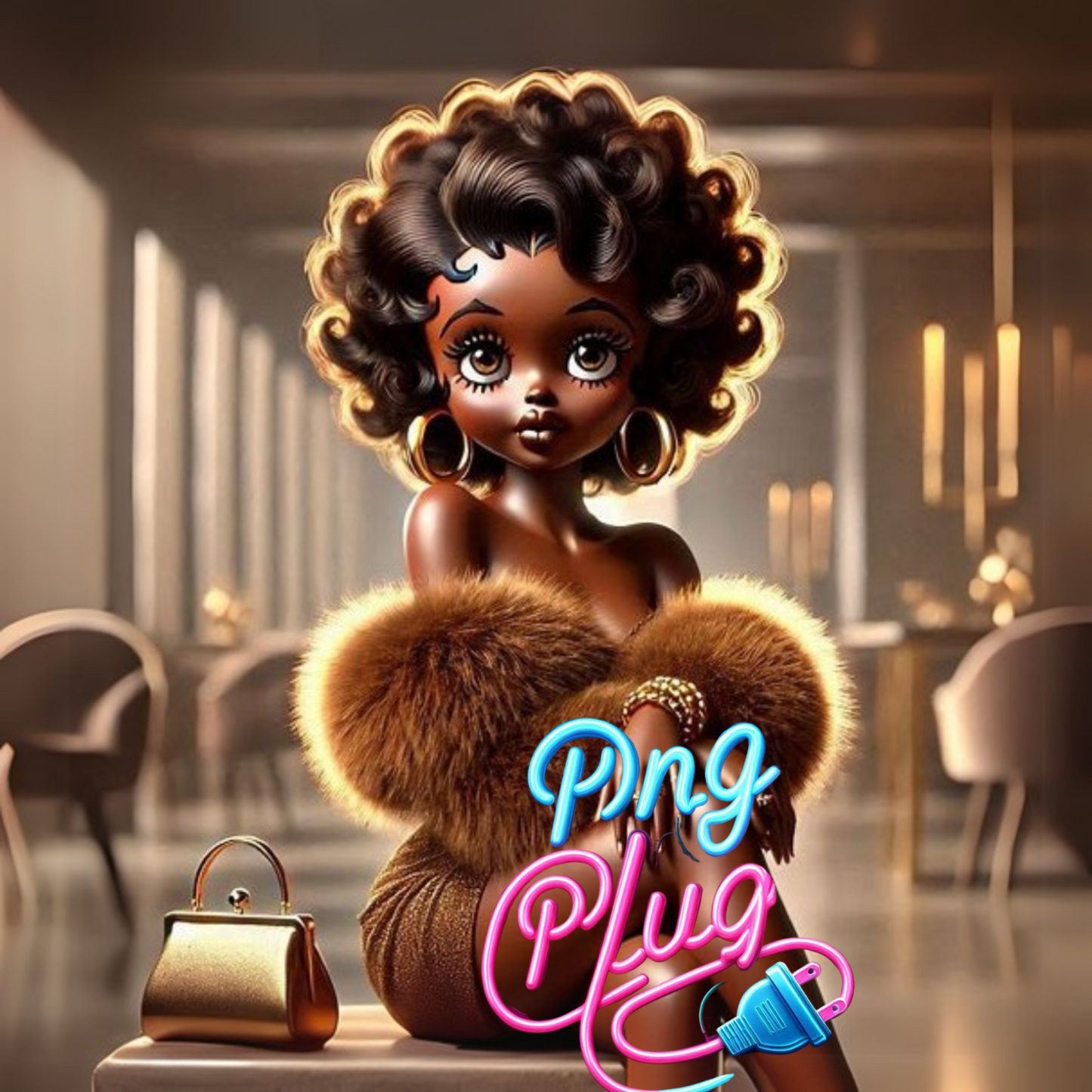 Betty Boop in Gold Fur Glamour PNG Bundle - Instant Digital Download