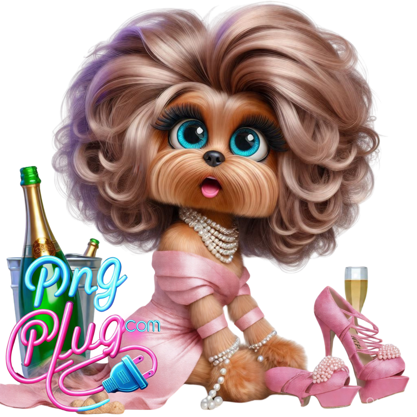 Yorkshire Terrier Glam PNG Clipart Digital Download Champagne Pearls Sublimation Design for Mugs Shirts Cricut Crafts - Instant Digital Download