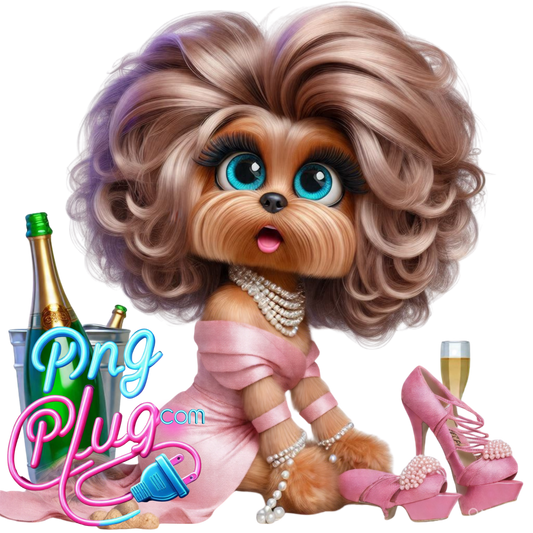 Yorkshire Terrier Glam PNG Clipart Digital Download Champagne Pearls Sublimation Design for Mugs Shirts Cricut Crafts - Instant Digital Download