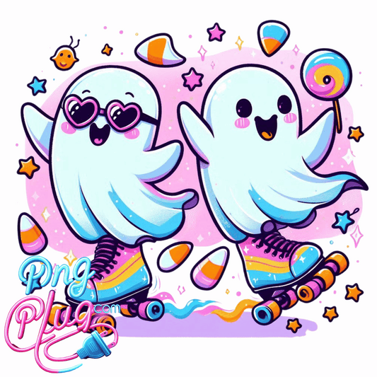 Roller Skating Halloween Ghosts PNG – Cute Colorful Spooky Clipart for Crafts, Shirts, Party Decor-  Instant Digital Download