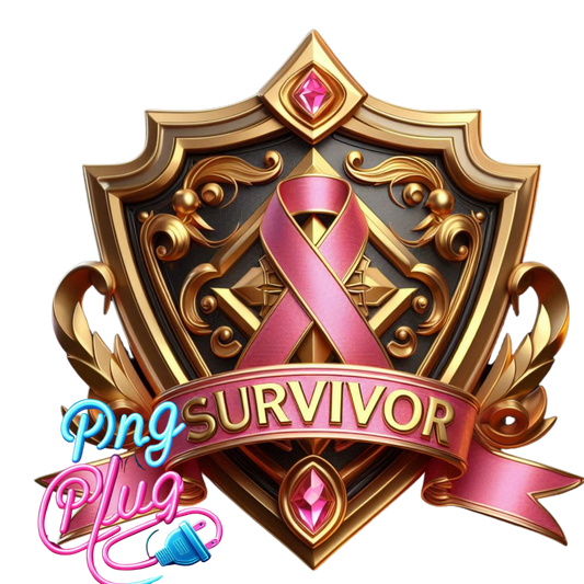 Gold & Pink Breast Cancer Survivor Shield PNG Bundle– Awareness Ribbon - Instant Digital Download