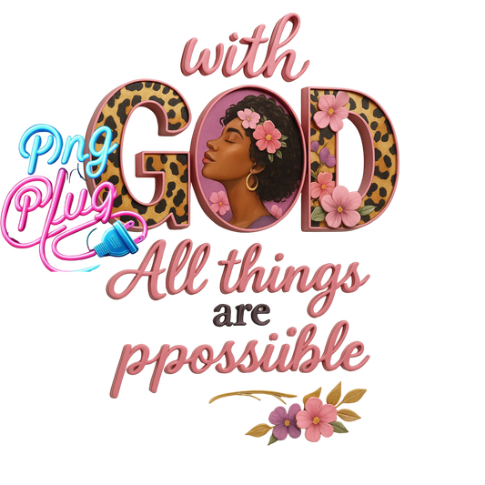 With God All Things Are Possible PNG | Inspirational Leopard Print Faith Quote Digital Download | Christian Wall Art Sublimation Design - Instant Digital Download