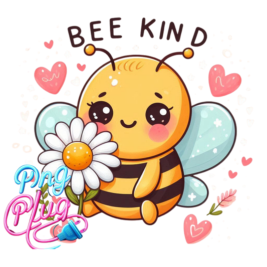 Cute Bee Kind PNG – Whimsical Bumble Bee Holding Daisy, Inspirational Kindness Clipart for Shirts, Mugs, Stickers & More- Instant Digital Download