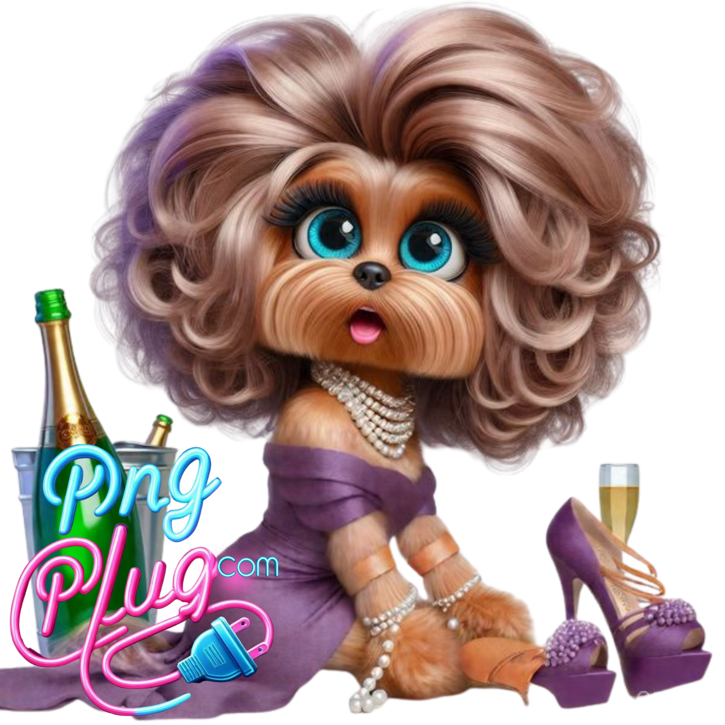 Yorkshire Terrier Glam PNG Clipart Digital Download Champagne Pearls Sublimation Design for Mugs Shirts Cricut Crafts - Instant Digital Download