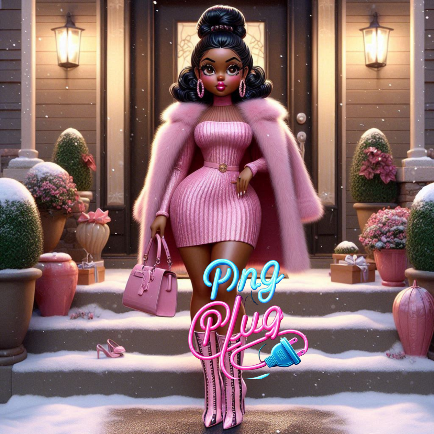 Stylish Pink Betty Boop Winter Fashion PNG Bundle - Instant Digital Download