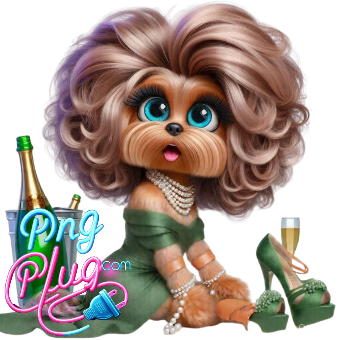 Yorkshire Terrier Glam PNG Clipart Digital Download Champagne Pearls Sublimation Design for Mugs Shirts Cricut Crafts - Instant Digital Download