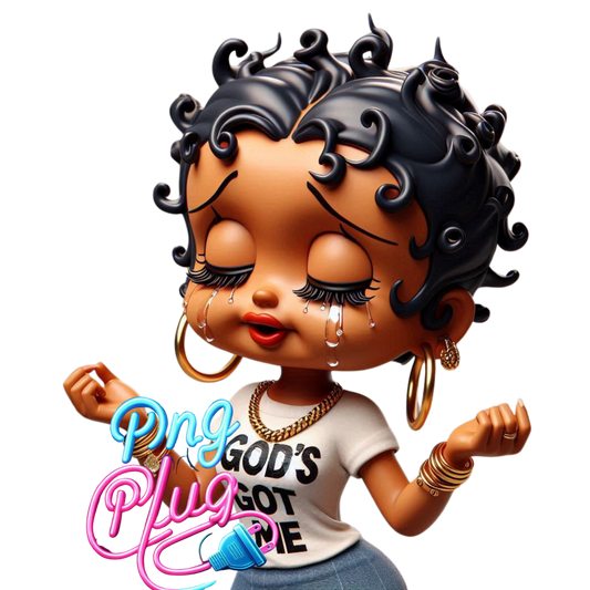 Inspirational Betty Boop 'God’s Got Me' Crying, Empowerment Afrocentric Modern Faith-Based  PNG’s Image- Instant Digital Download (Copy)