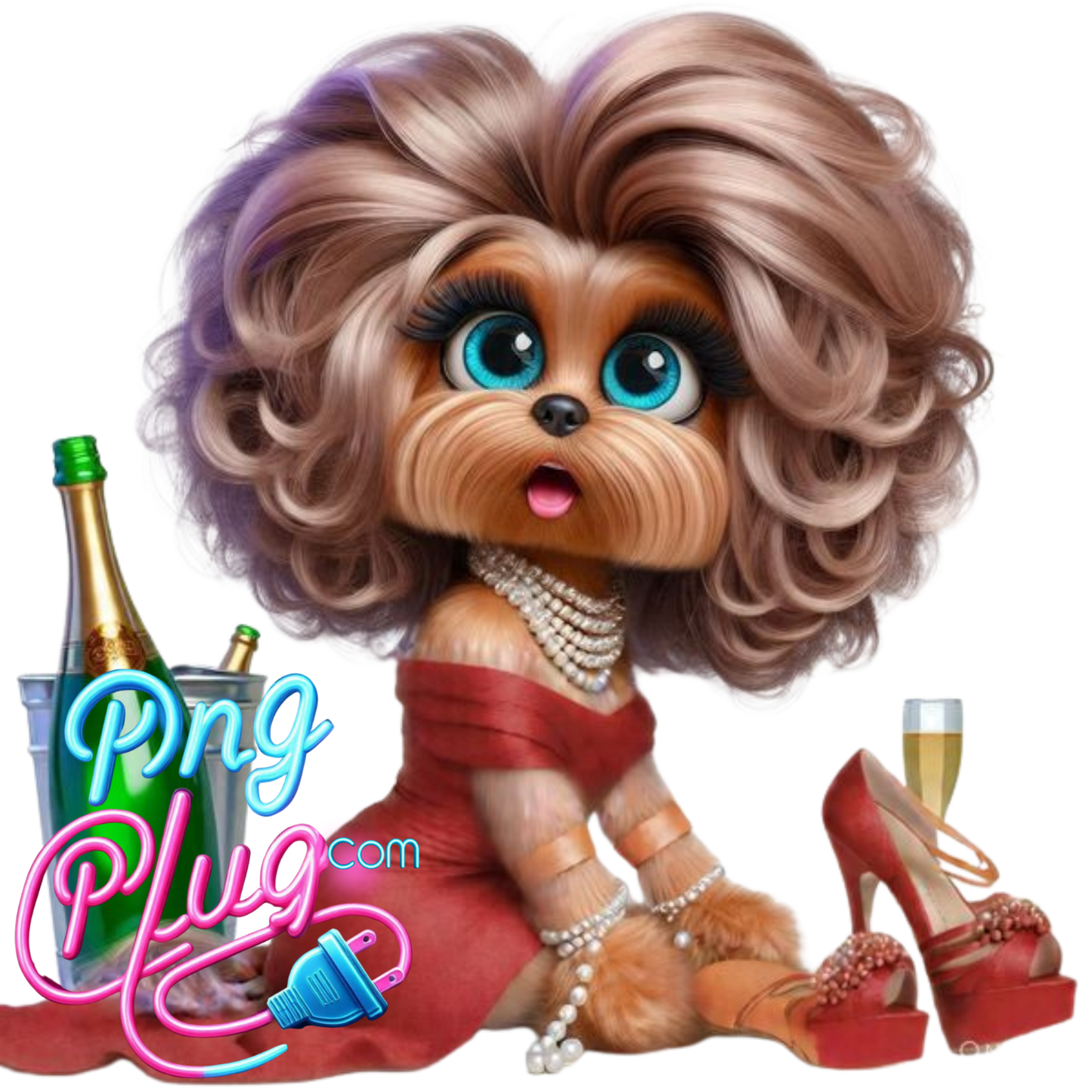 Yorkshire Terrier Glam PNG Clipart Digital Download Champagne Pearls Sublimation Design for Mugs Shirts Cricut Crafts - Instant Digital Download