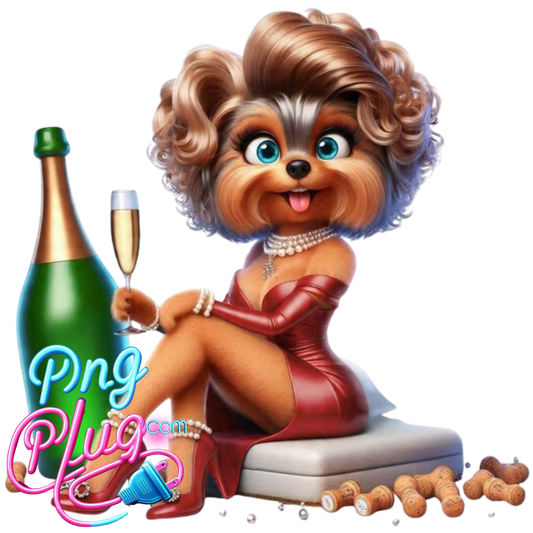 Glam Yorkshire Terrier PNG | Champagne Dog Clipart | Sublimation, Apparel, Mugs & Party Decor- Instant Digital Download