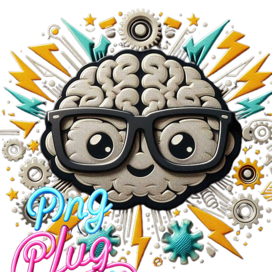 Cute Brain with Gears & Glasses PNG – Smart Cartoon Design for STEM Crafts, Kids Shirts, School Stickers & More