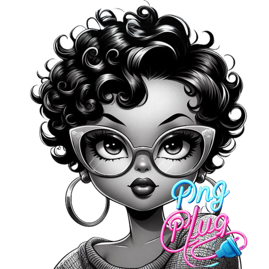 Curly Haired Girl with Glasses - Cute Afro Retro PNG Bundle  Image – Instant Digital Download (Copy)