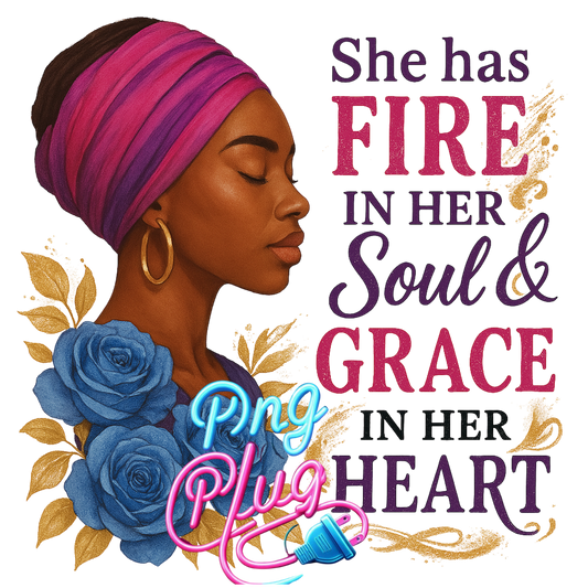 She Has Fire in Her Soul Grace in Her Heart PNG | Inspirational Afrocentric Woman Digital Download | Sublimation Design for Crafts - Instant Digital Download